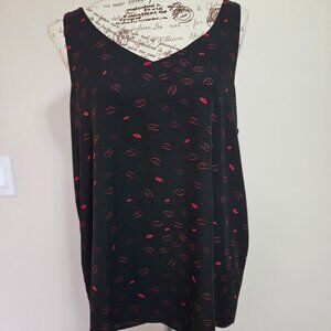 Cleo Black Blouse with Red Lip Print